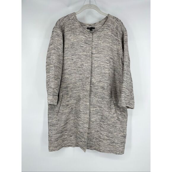 Eileen Fisher Textured Knit Button Front Coat Cardigan Jacket Size Large Grey - Picture 2 of 14